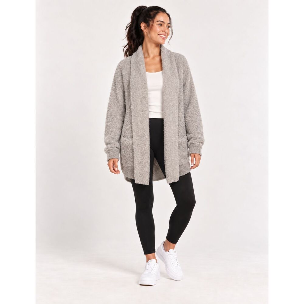 Barefoot Dreams CozyChic Tan Open Front Long Cardigan Pockets Size Medium